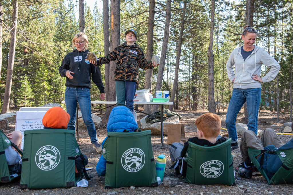 Students at Donner Trail Elementary school use Crazy Creek chairs.
