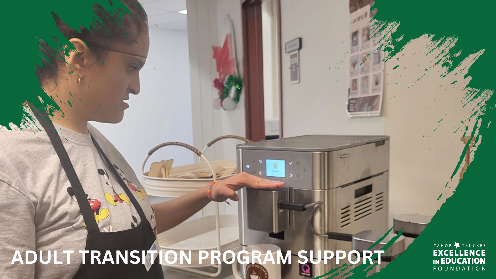 an adult transition program student prepares coffee