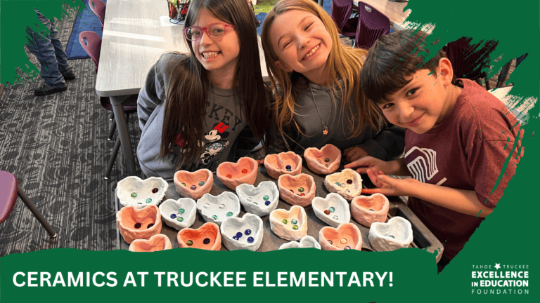 Students at Truckee Elementary show their ceramics as part of a grant.